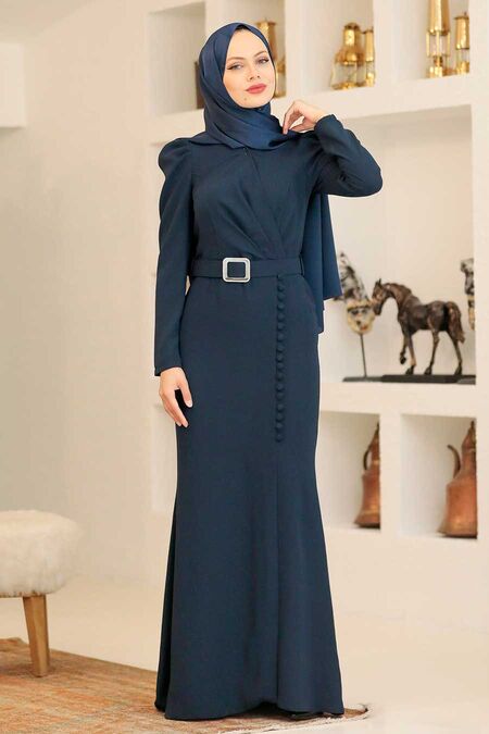 Navy Blue Hijab Evening Dress L Neva Style