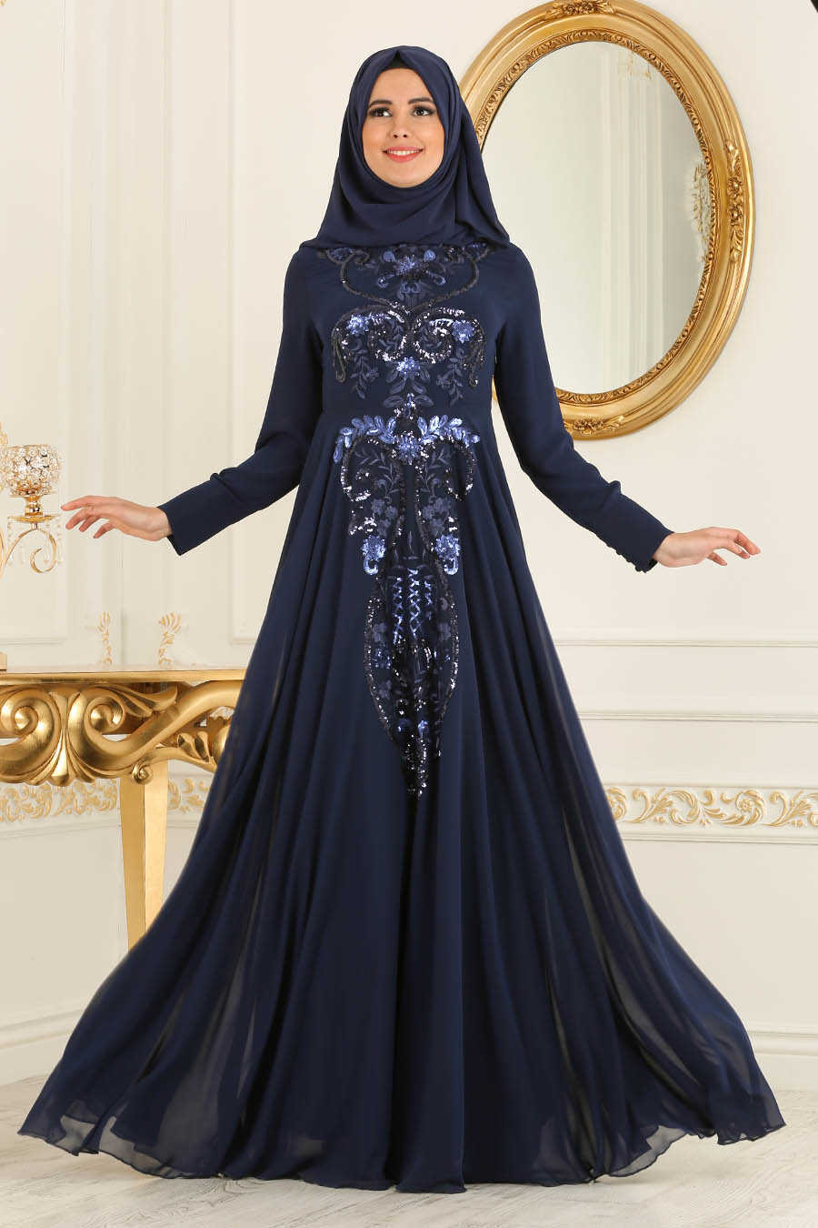 Navy Blue Hijab Evening Dress 7533L Neva Style