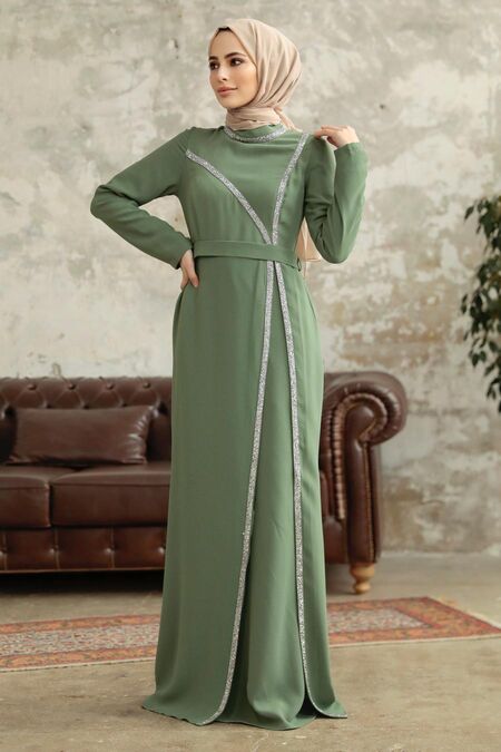 Neva Style Long Sleeve Khaki Muslim Evening Gown 37261HK Neva Style