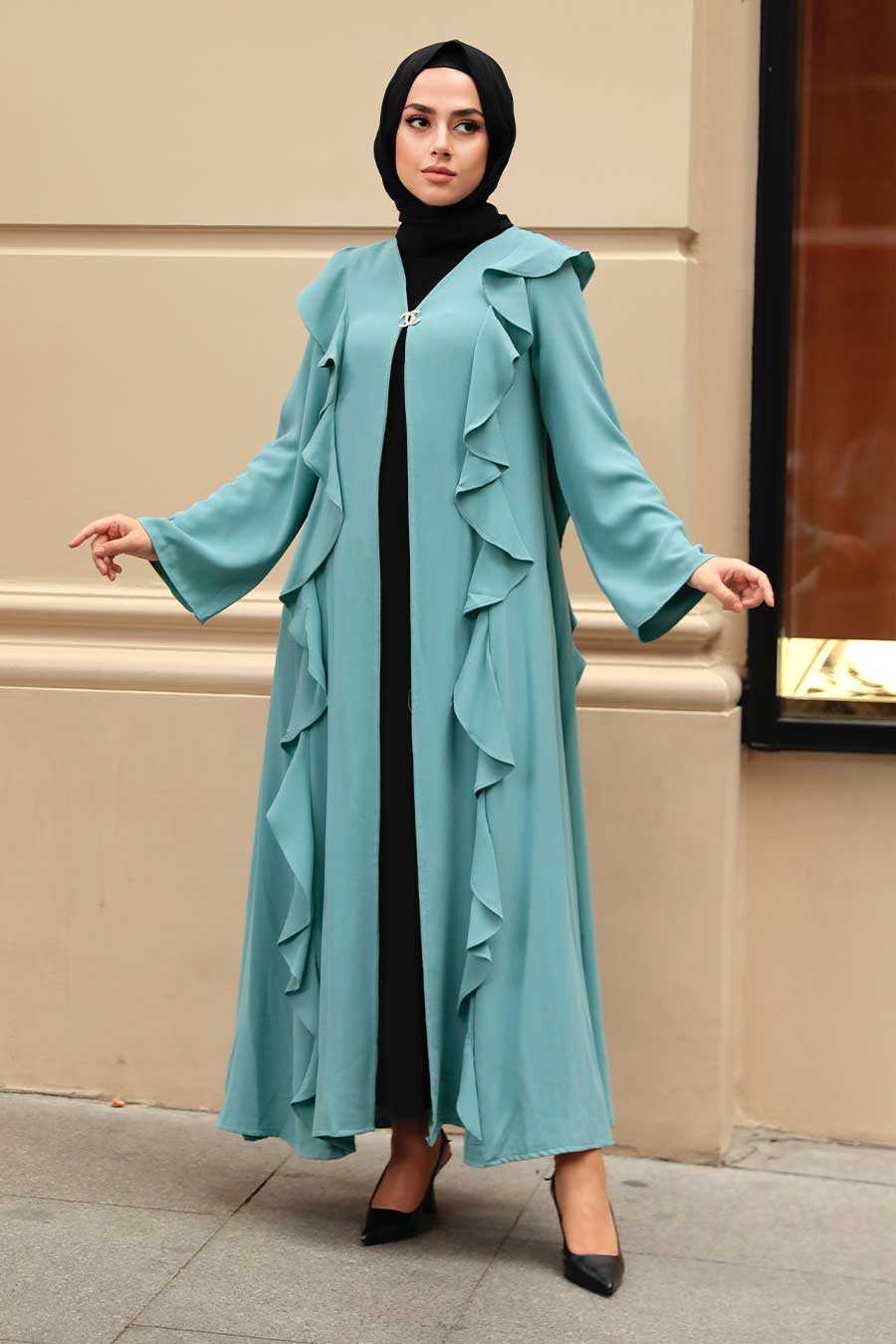 Almond Green Hijab Abaya 15402CY