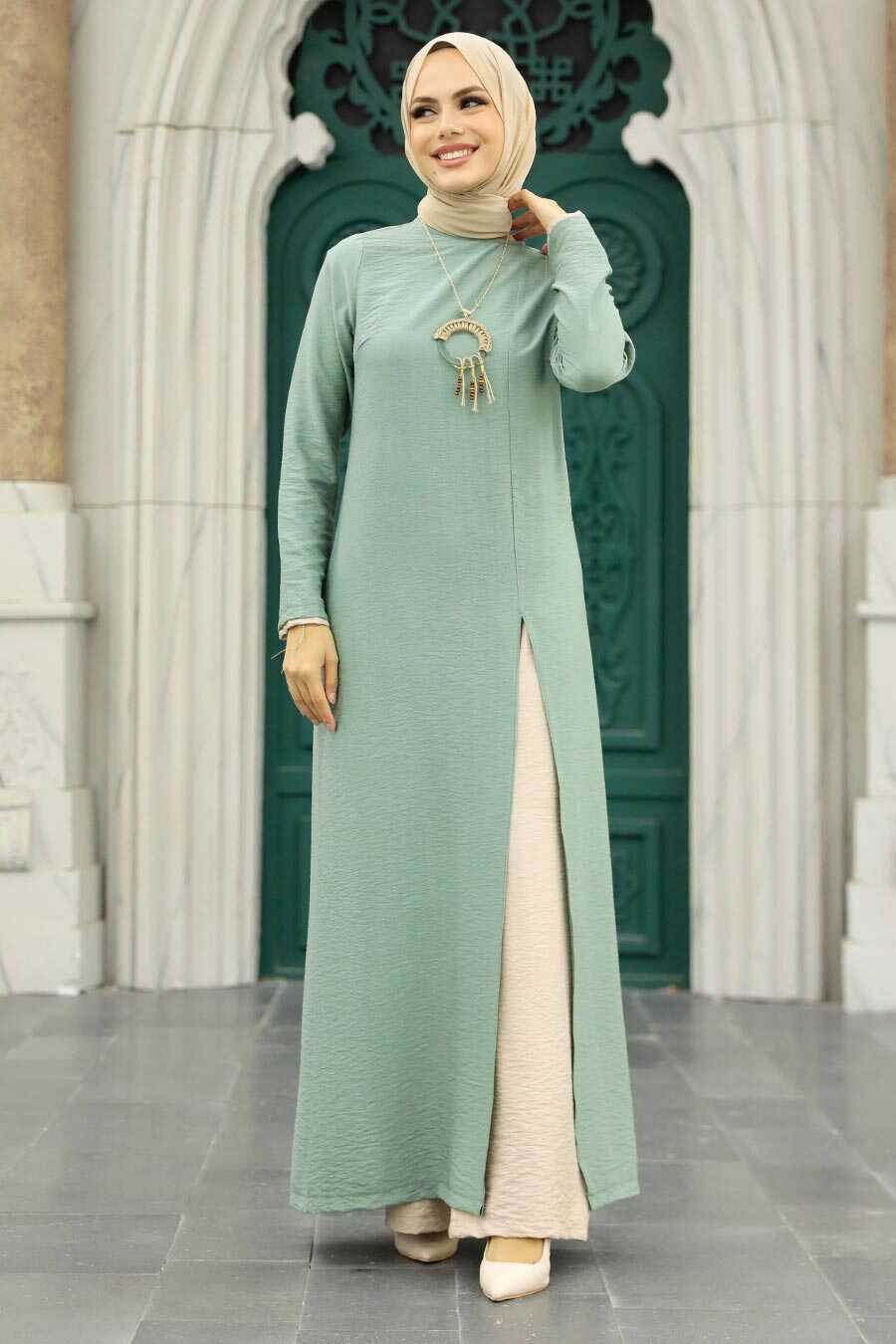 Almond Green Hijab Double Suit 52221CY