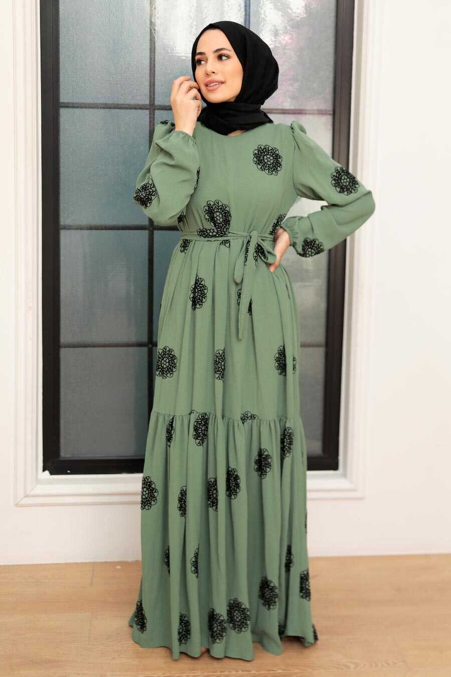 Almond Green Hijab Dress 10281CY