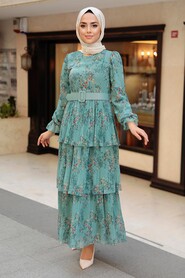 Almond Green Hijab Dress 11470CY - Thumbnail