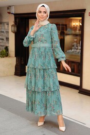 Almond Green Hijab Dress 11470CY - Thumbnail