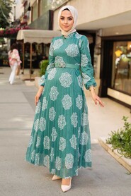 Almond Green Hijab Dress 11870CY - Thumbnail