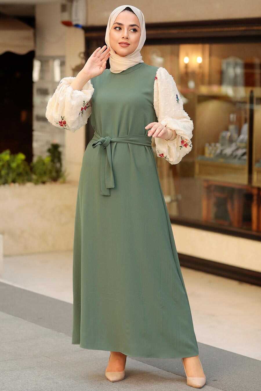 Almond Green Hijab Dress 12152CY