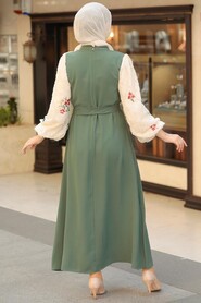 Almond Green Hijab Dress 12152CY - Thumbnail