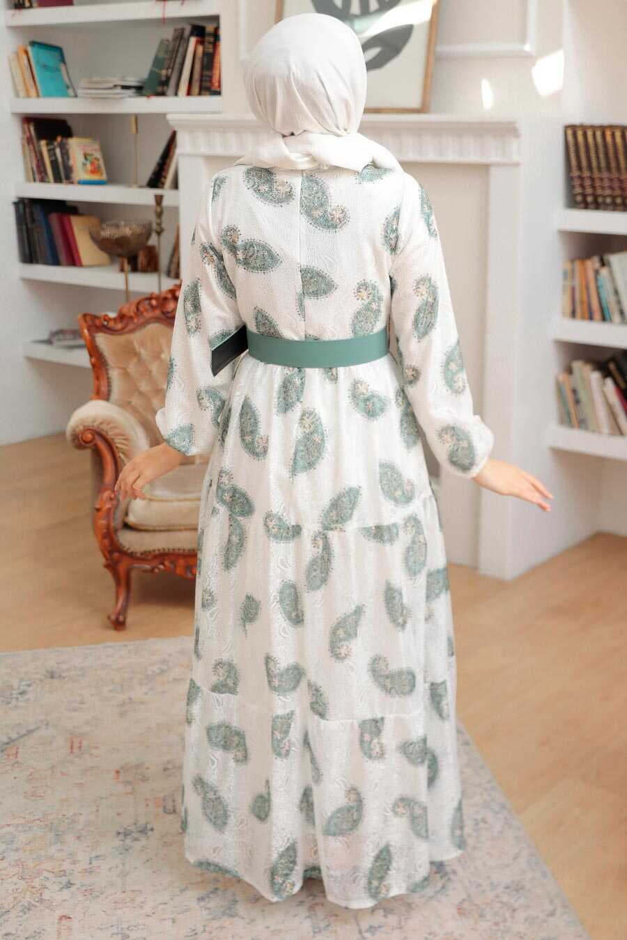 Almond Green Hijab Dress 1228CY