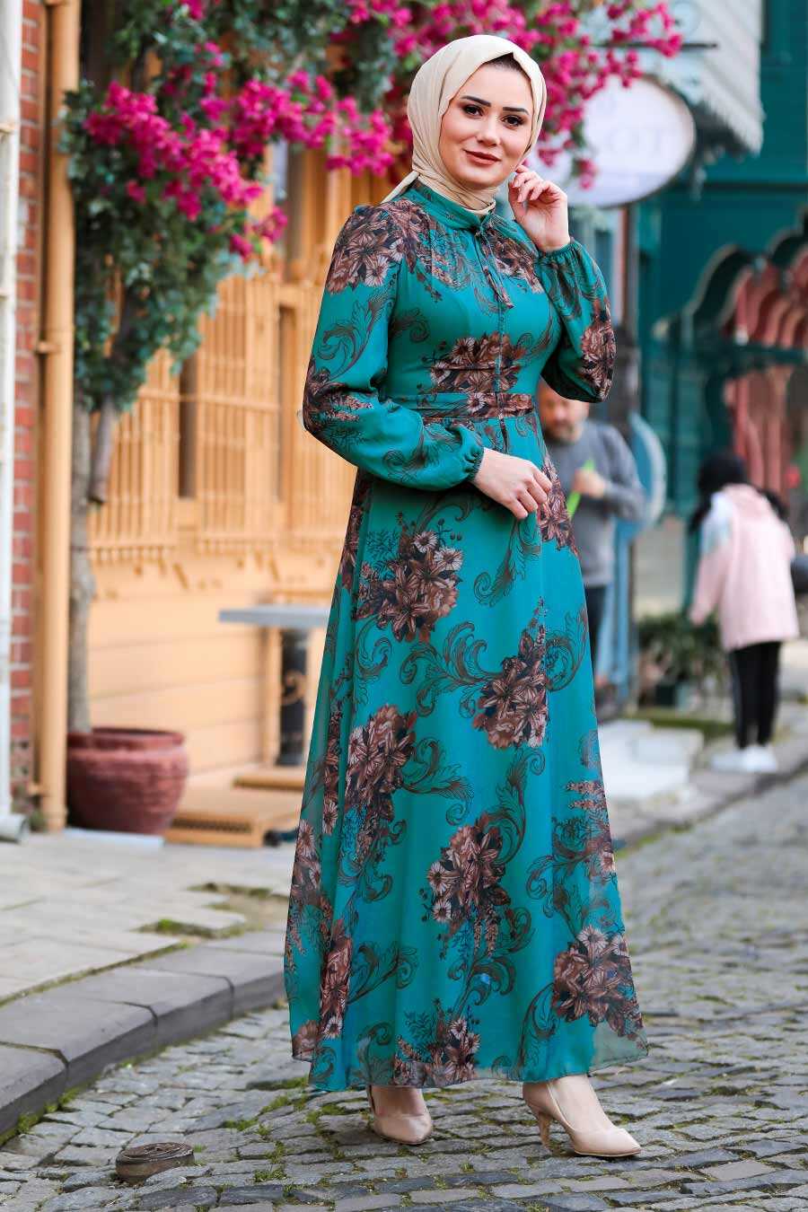 Almond Green Hijab Dress 27921CY