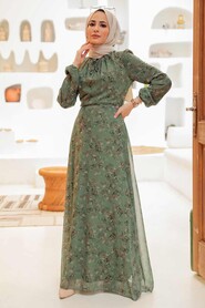 Almond Green Hijab Dress 27923CY - Thumbnail