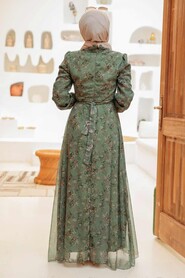 Almond Green Hijab Dress 27923CY - Thumbnail