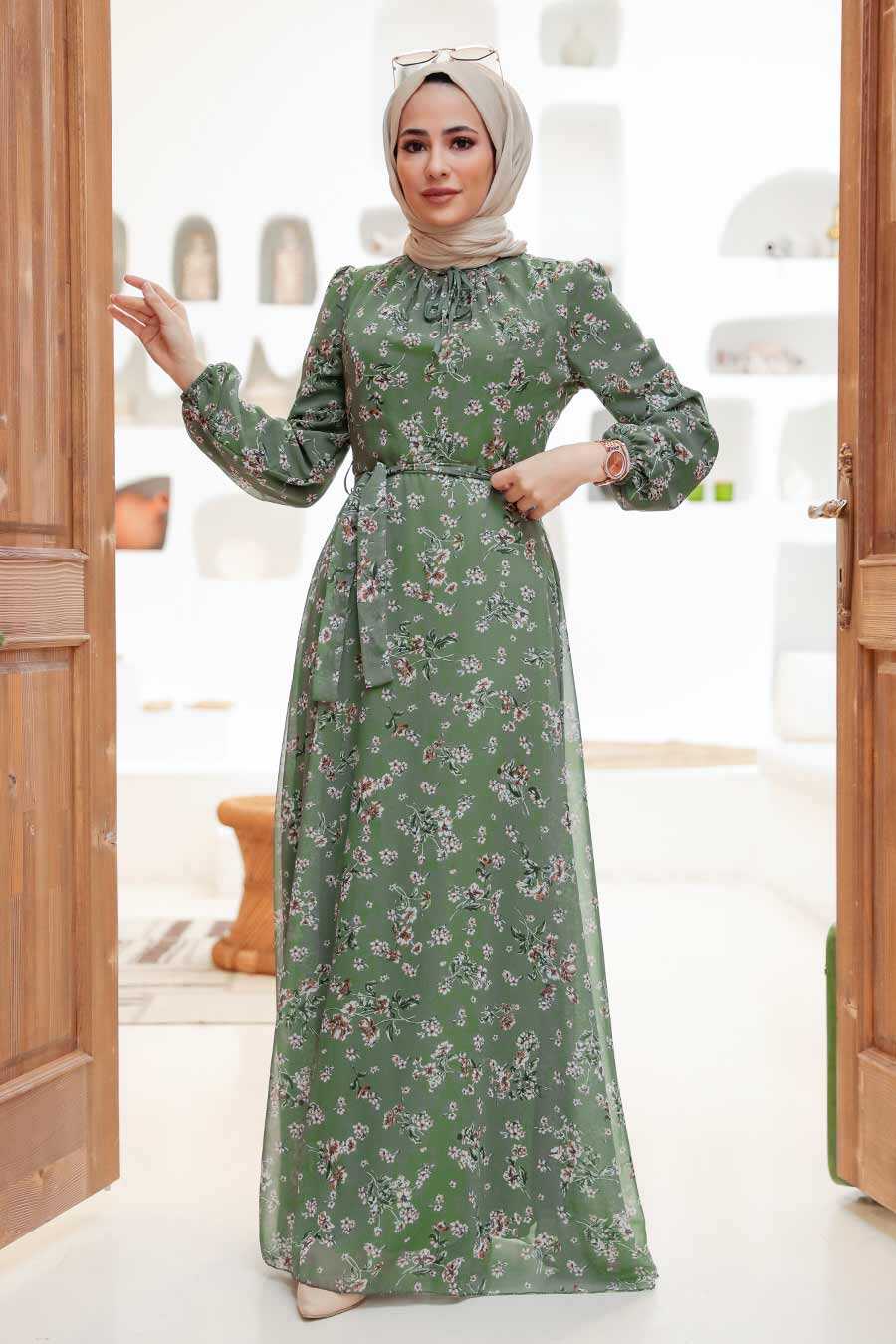 Almond Green Hijab Dress 27924CY