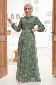 Almond Green Hijab Dress 27924CY - Thumbnail