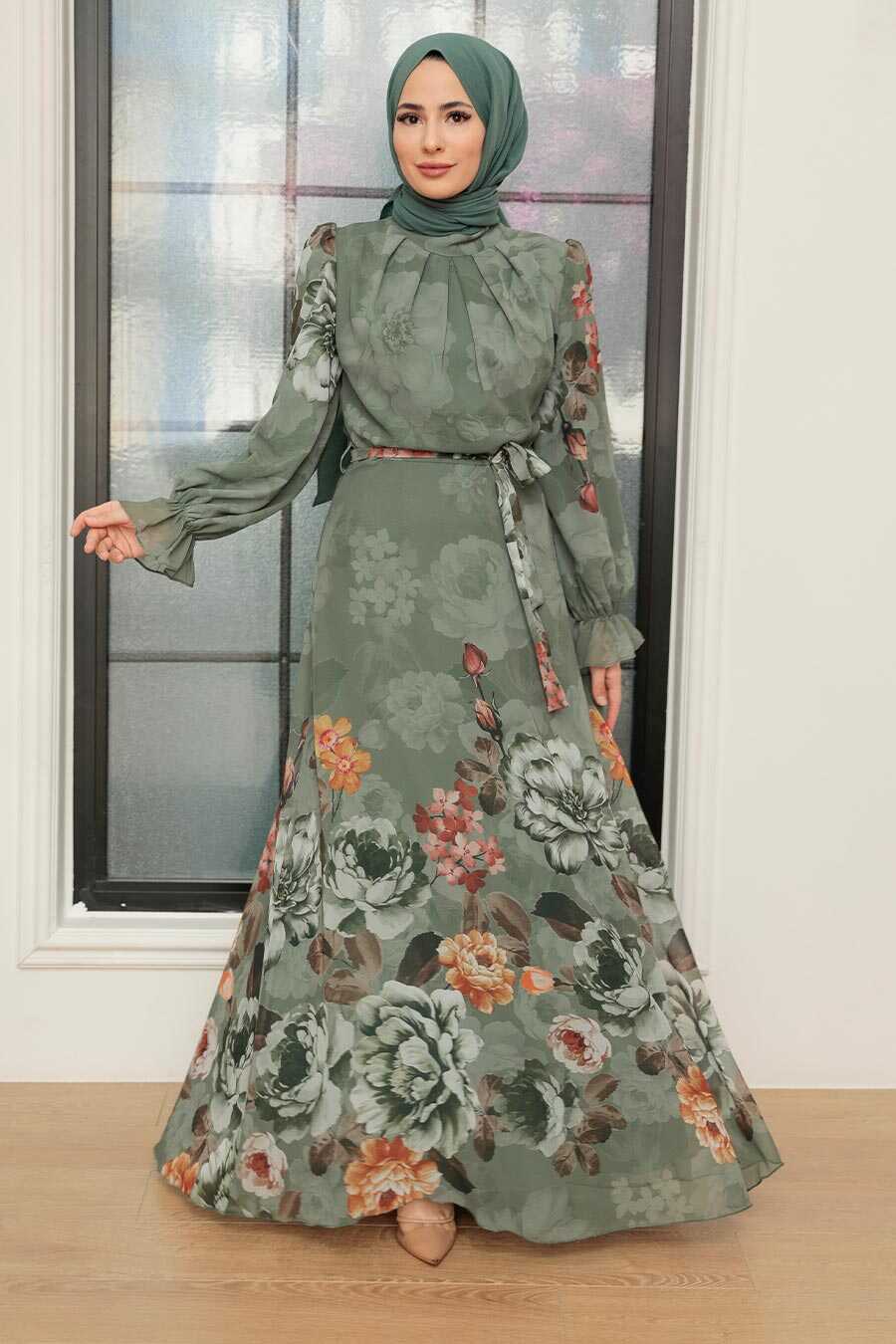Almond Green Hijab Dress 35461CY