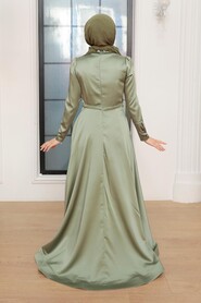 Almond Green Hijab Evening Dress 22401CY - Thumbnail