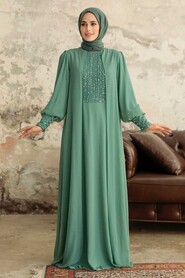 Almond Green Hijab Evening Dress 25814CY - Thumbnail