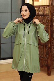 Almond Green Hijab Faux Leather Cap 50204CY - Thumbnail