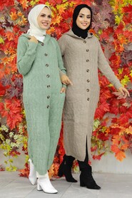 Almond Green Hijab Knitwear Cardigan 70250CY - Thumbnail