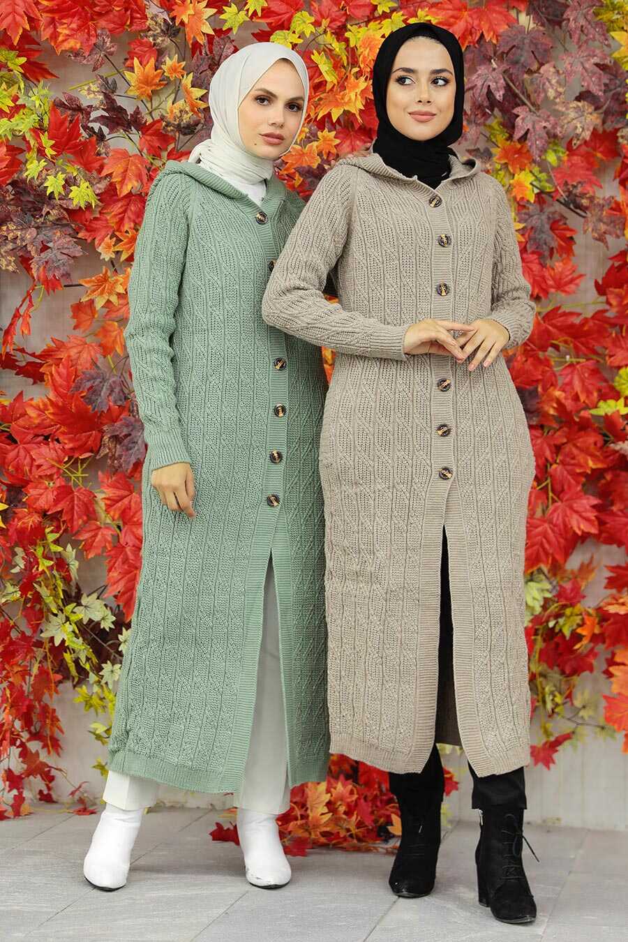 Almond Green Hijab Knitwear Cardigan 70250CY