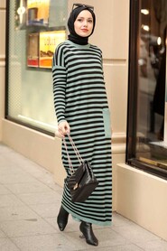 Almond Green Hijab Knitwear Dress 33371CY - Thumbnail