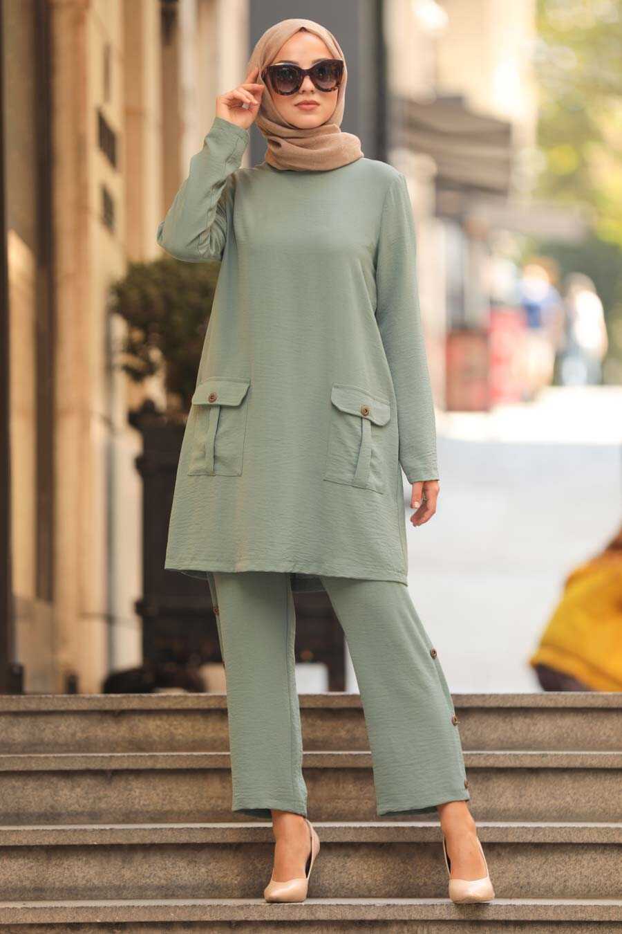 Almond Green Hijab Suit 5550CY - Neva-style.com
