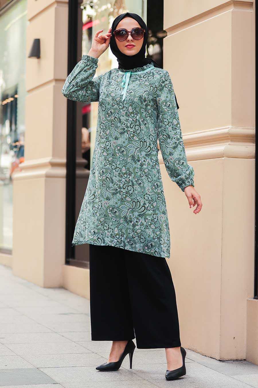 Almond Green Hijab Tunic 30260CY - Neva-style.com