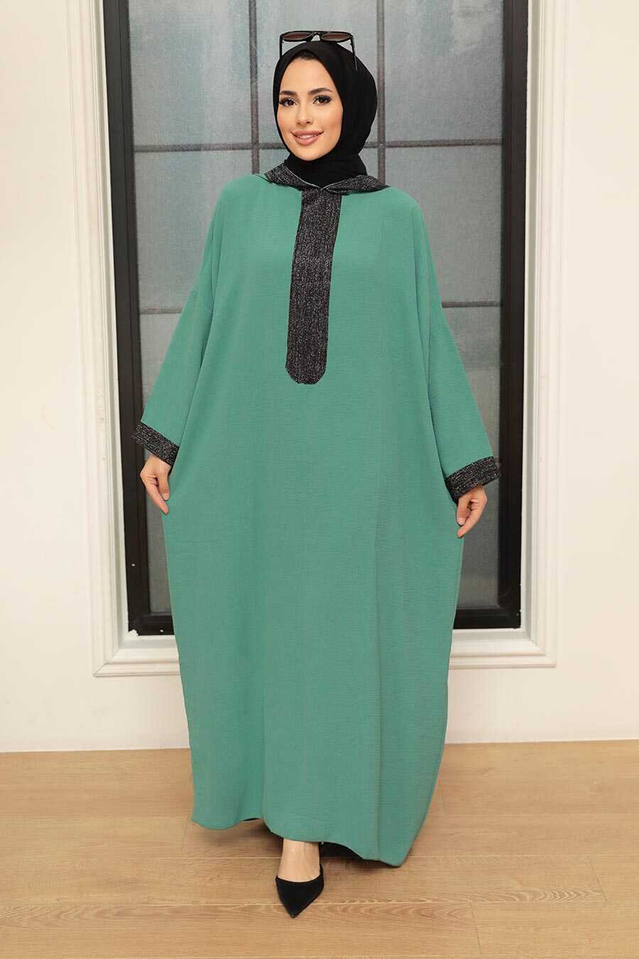 Almond Green Hijab Turkish Abaya 7683CY