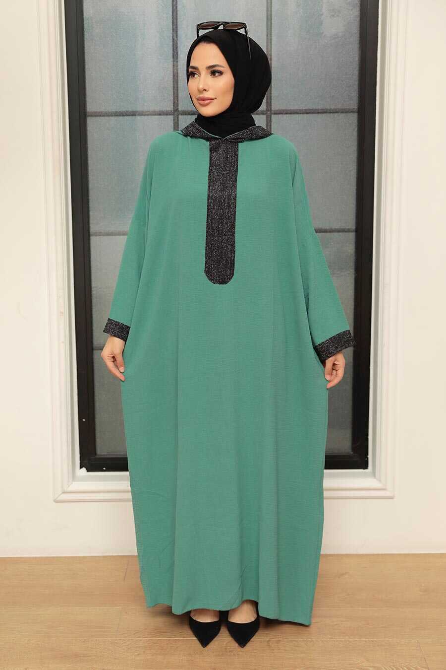 Almond Green Hijab Turkish Abaya 7683CY