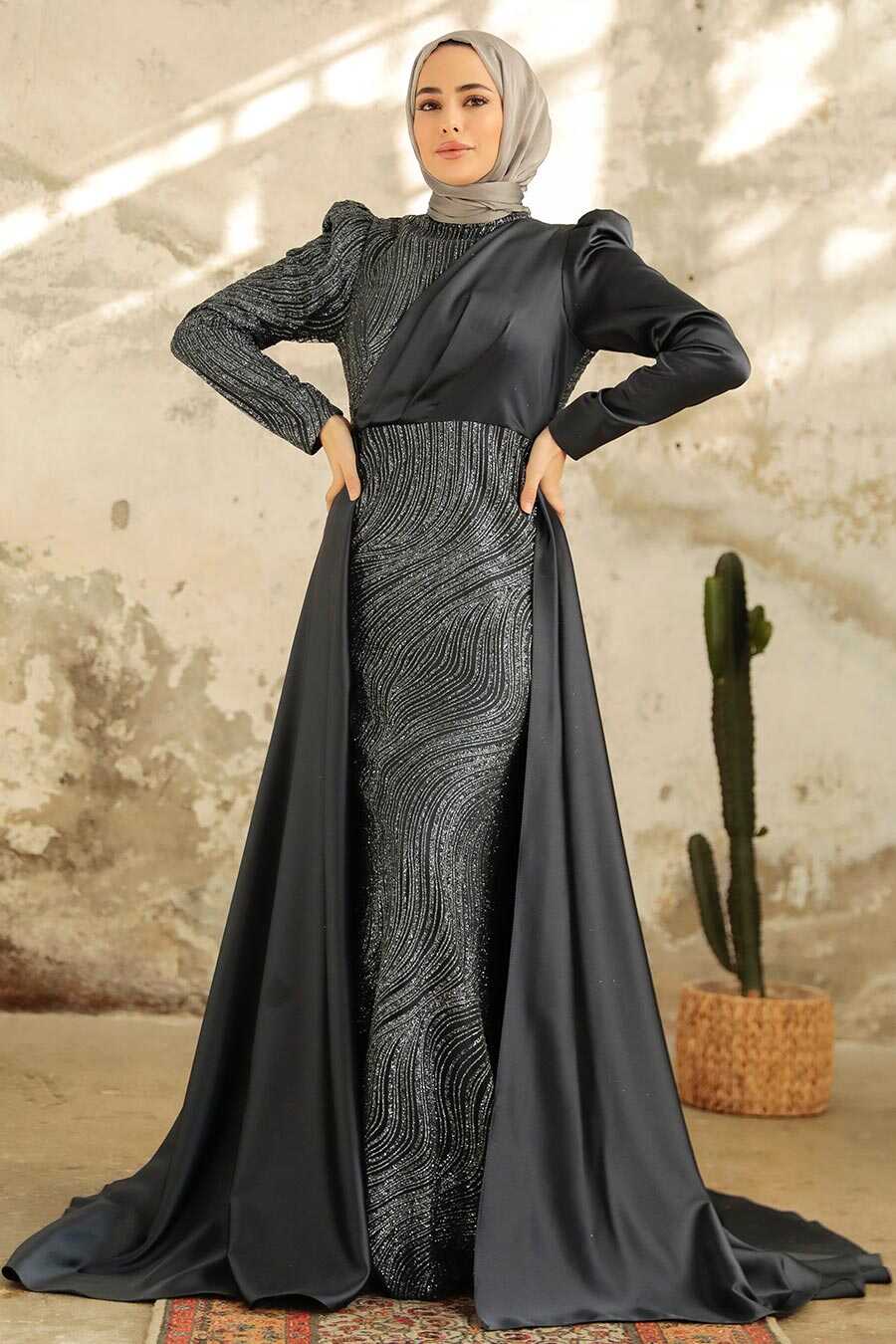 Neva Style - Elegant Anthracite Islamic Clothing Evening Gown 22924ANT