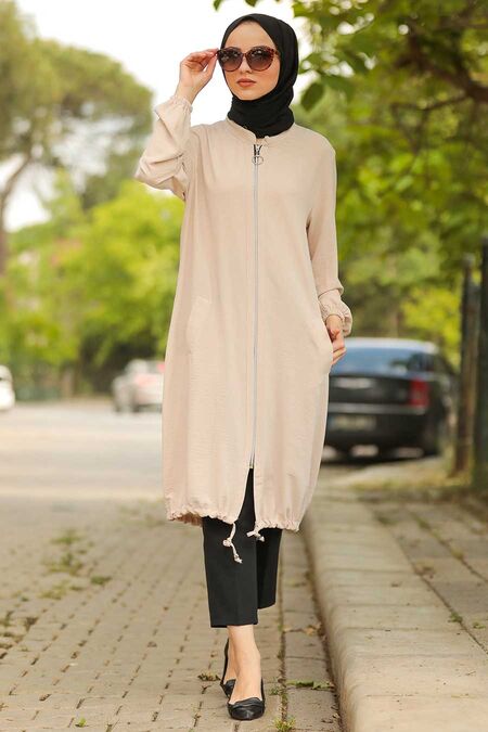 Beige Hijab Coat 10146BEJ - Neva-style.com