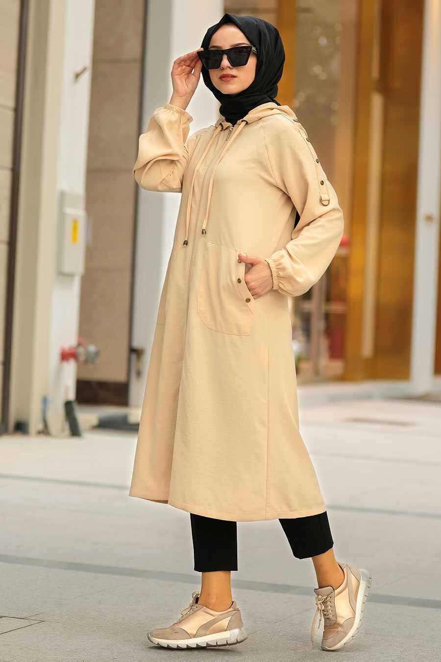 Beige Hijab Coat 12150BEJ - Neva-style.com