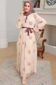 Beige Hijab Dress 1216BEJ - Thumbnail