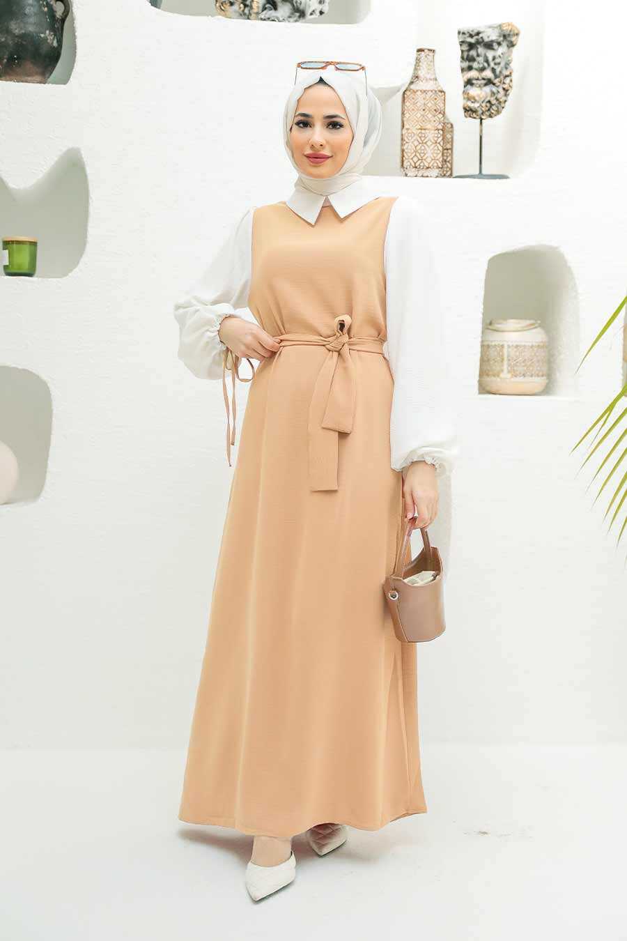 Beige Hijab Dress 1317BEJ - Neva-style.com