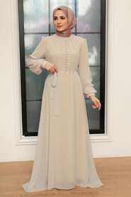 Beige Hijab Dress 2703BEJ - Thumbnail