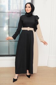 Beige Hijab Dress 7689BEJ - Thumbnail