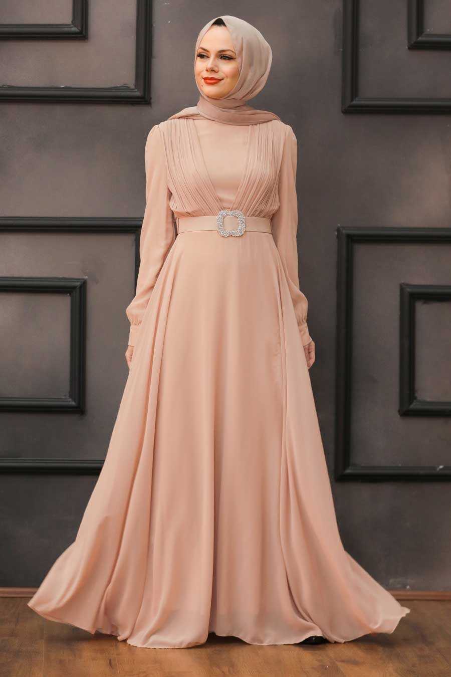 beige evening gown