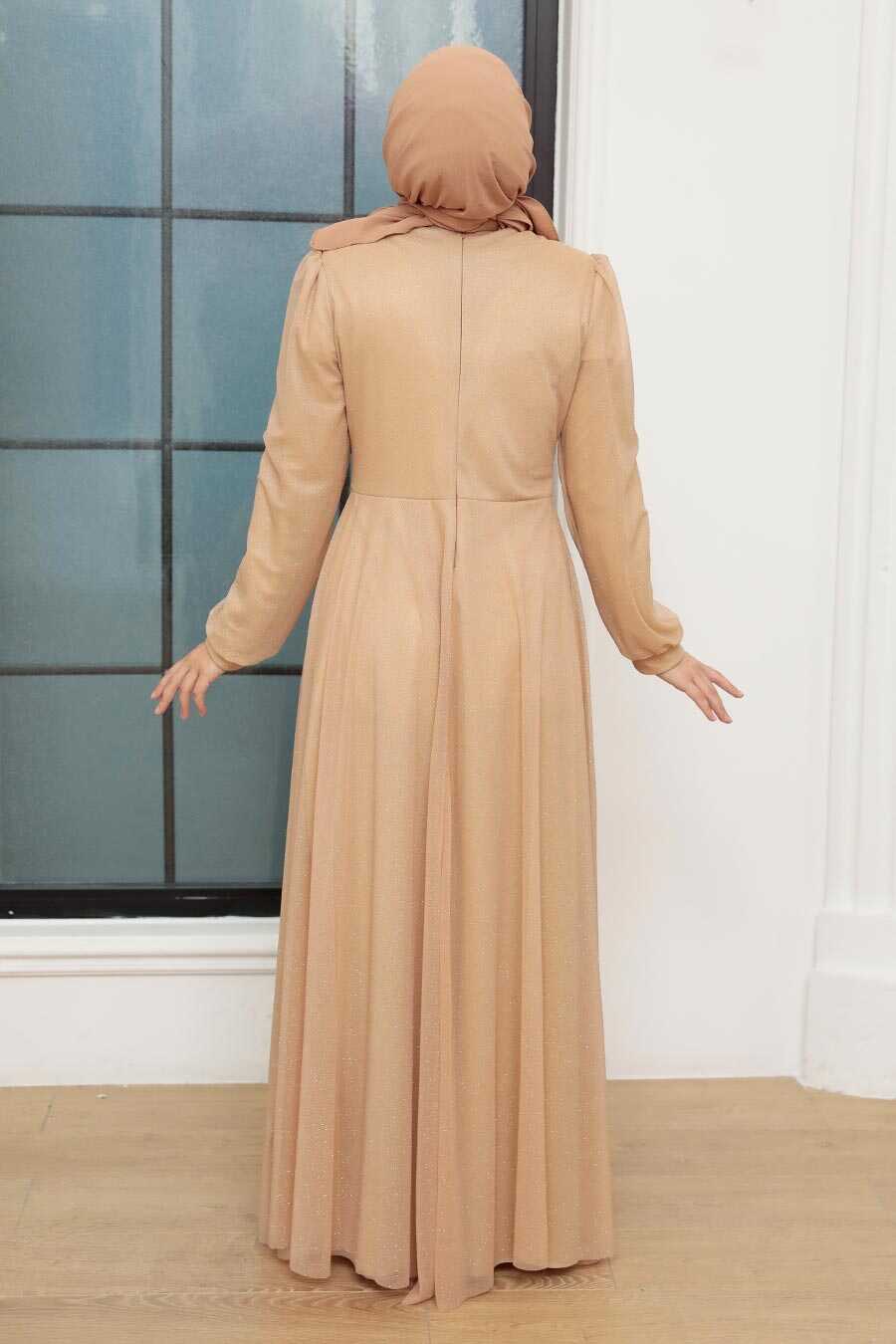 Beige Hijab Evening Dress 50151BEJ