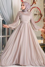 Neva Style - Elegant Beige Islamic Clothing Evening Gown 5215BEJ - Thumbnail