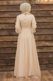 Neva Style - Plus Size Beige Islamic Wedding Gown 5478BEJ - Thumbnail