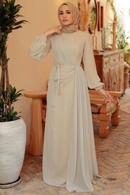 Beige Hijab Evening Dress 5711BEJ - Thumbnail