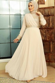 Beige Hijab Evening Dress 57930BEJ - Thumbnail