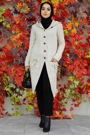 Beige Hijab Knitwear Cardigan 70710BEJ - Thumbnail