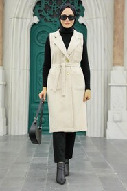 Beige Hijab Stamp Vest 5824BEJ - Thumbnail