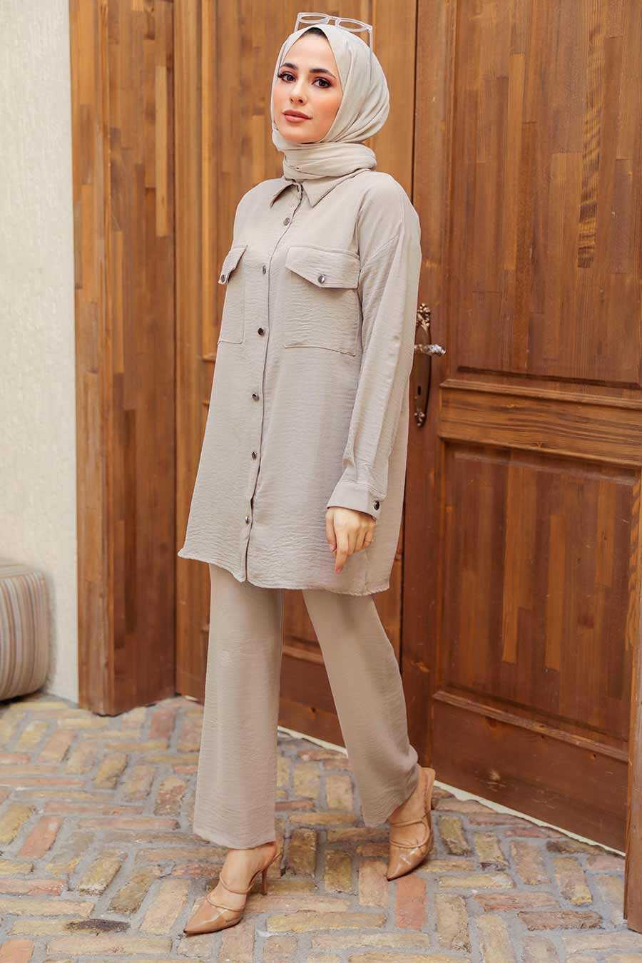 Beige Hijab Suit Dress 16041BEJ