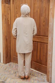 Beige Hijab Suit Dress 16041BEJ - Thumbnail