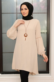 Beige Hijab Tunic 40661BEJ - Thumbnail