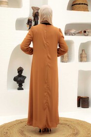 Biscuit Hijab Evening Dress 12951BS - Thumbnail