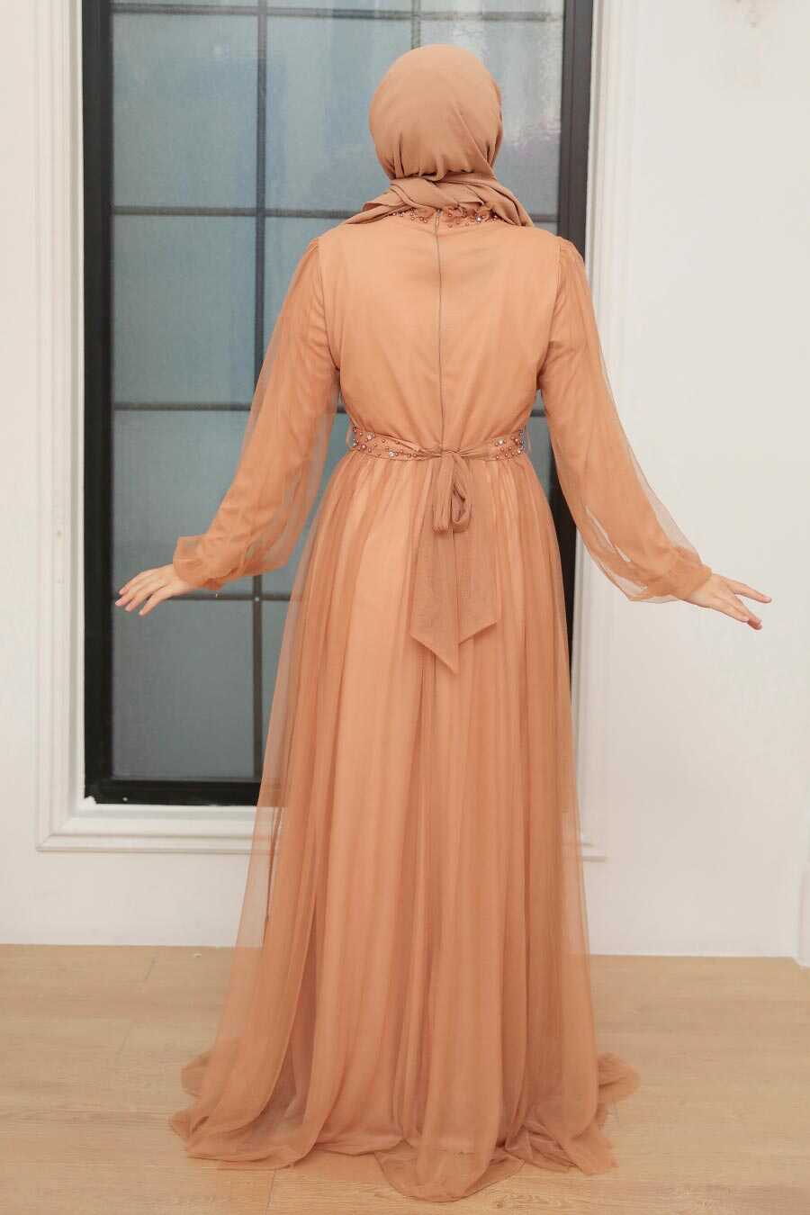 Biscuit Hijab Evening Dress 22041BS