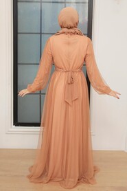 Biscuit Hijab Evening Dress 22041BS - Thumbnail