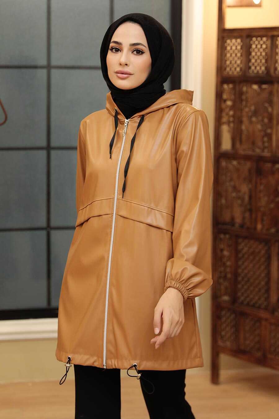 Biscuit Hijab Faux Leather Cap 50204BS